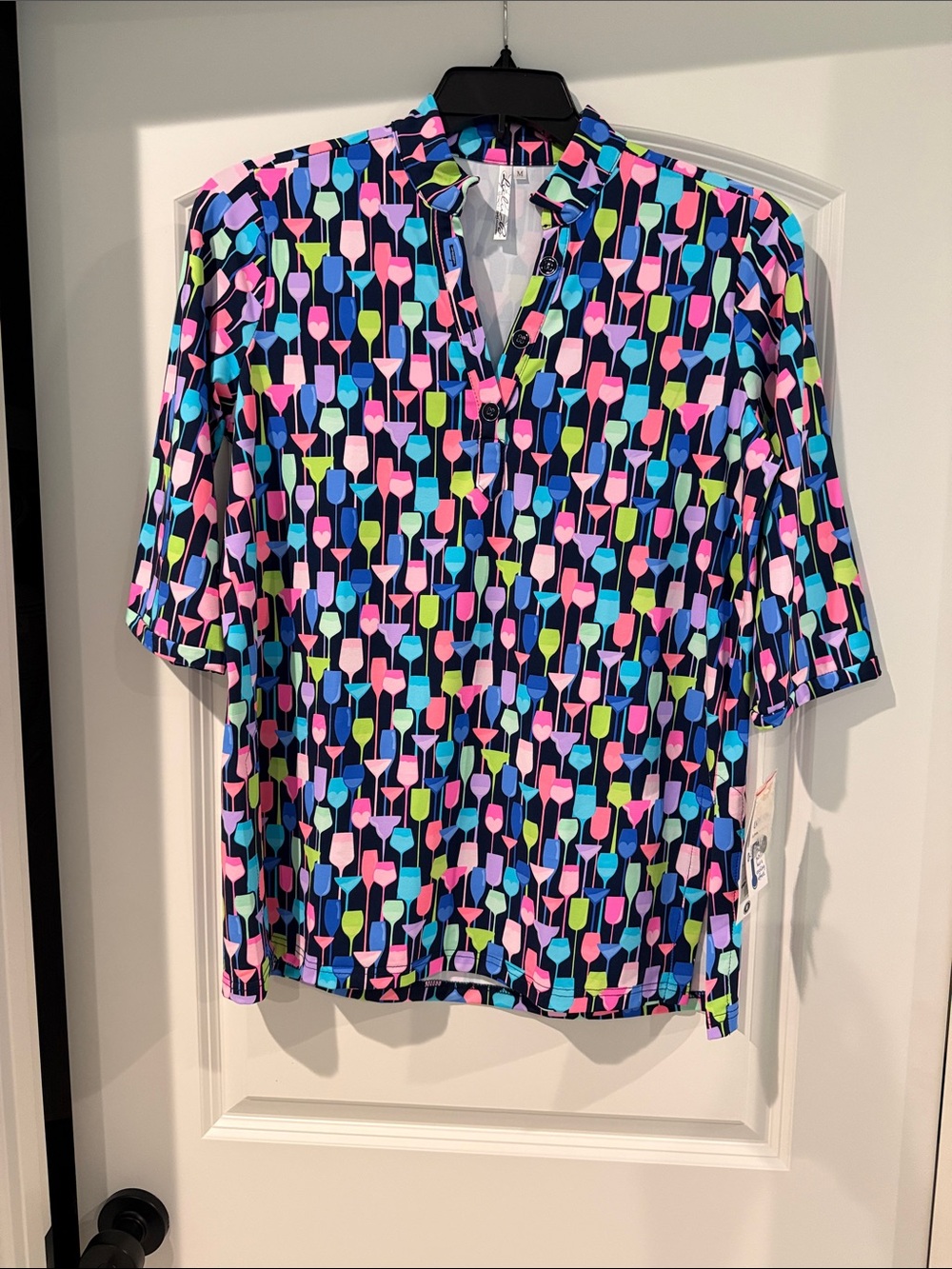 Lulu-B Navy Multi Short-Sleeve V-Neck Cooling Tunic